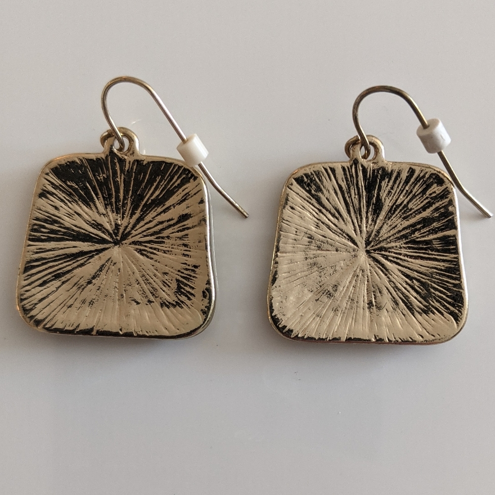 Square Multicolor and Gold-Tone Dangle Earrings - Picture 5 of 6